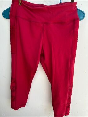 Senita Athletics cherry Red Capri Leggings with Side Pockets